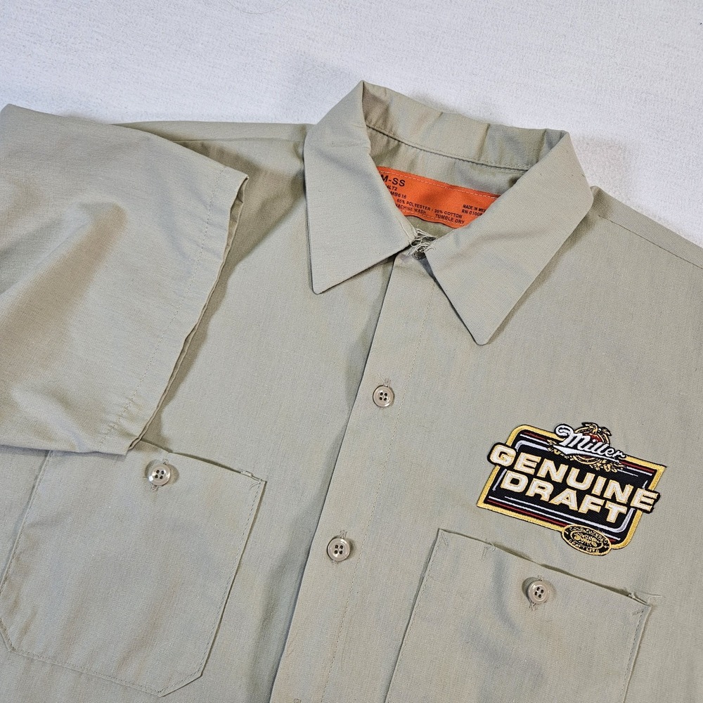 Miller Genuine Draft Shirt Mens Medium M Tan Short Work‎ Wear Button Down